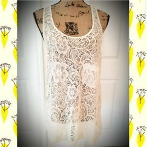 Lace tunic racer back sheer sexy romantic boho